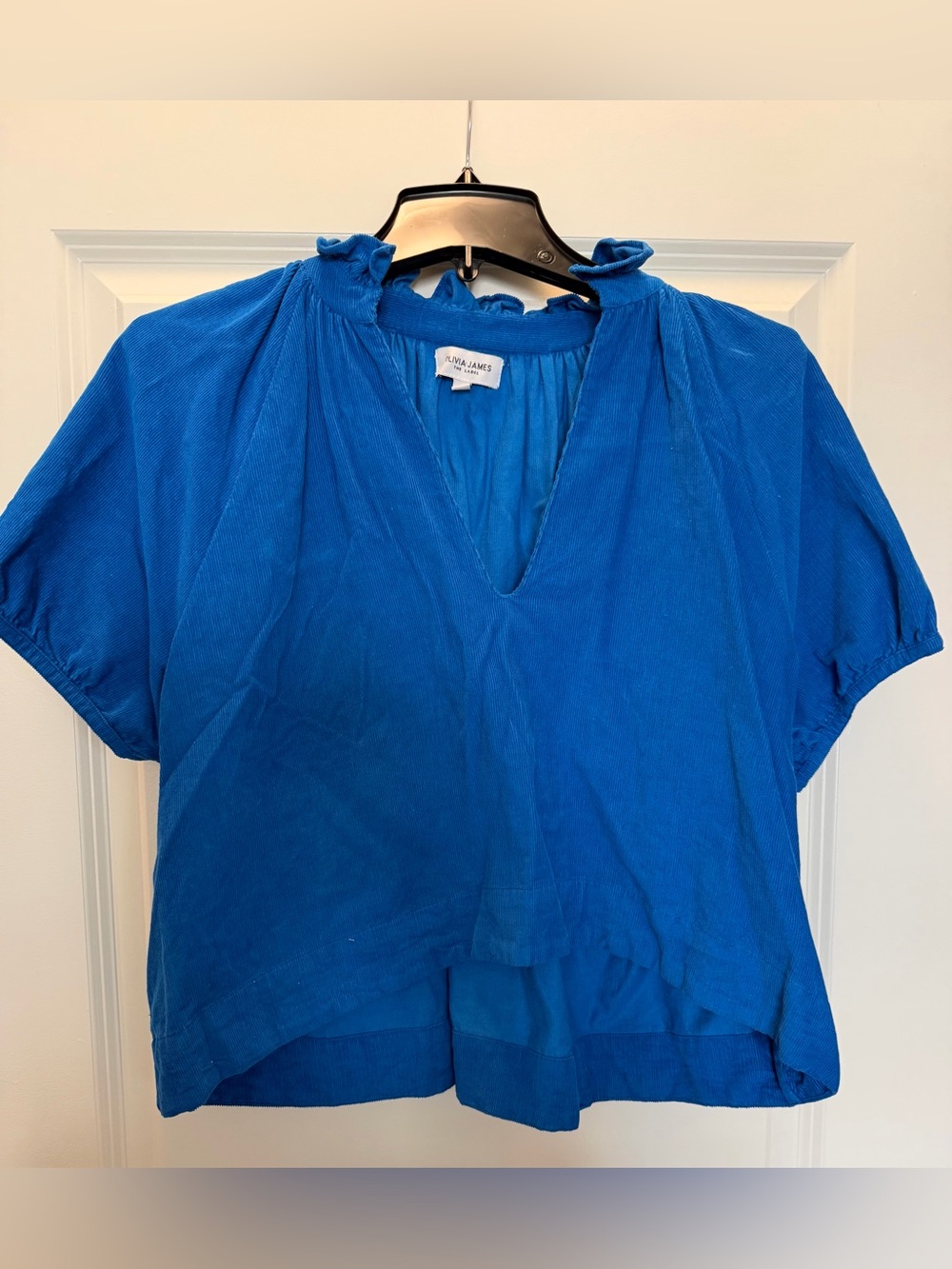Olivia James Cobalt Blue Split-Neck Short Sleeve Blouse